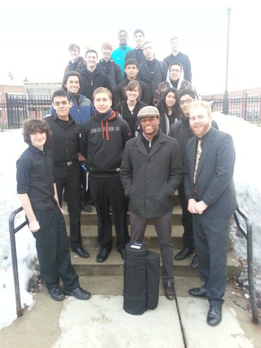 outside on the stairs